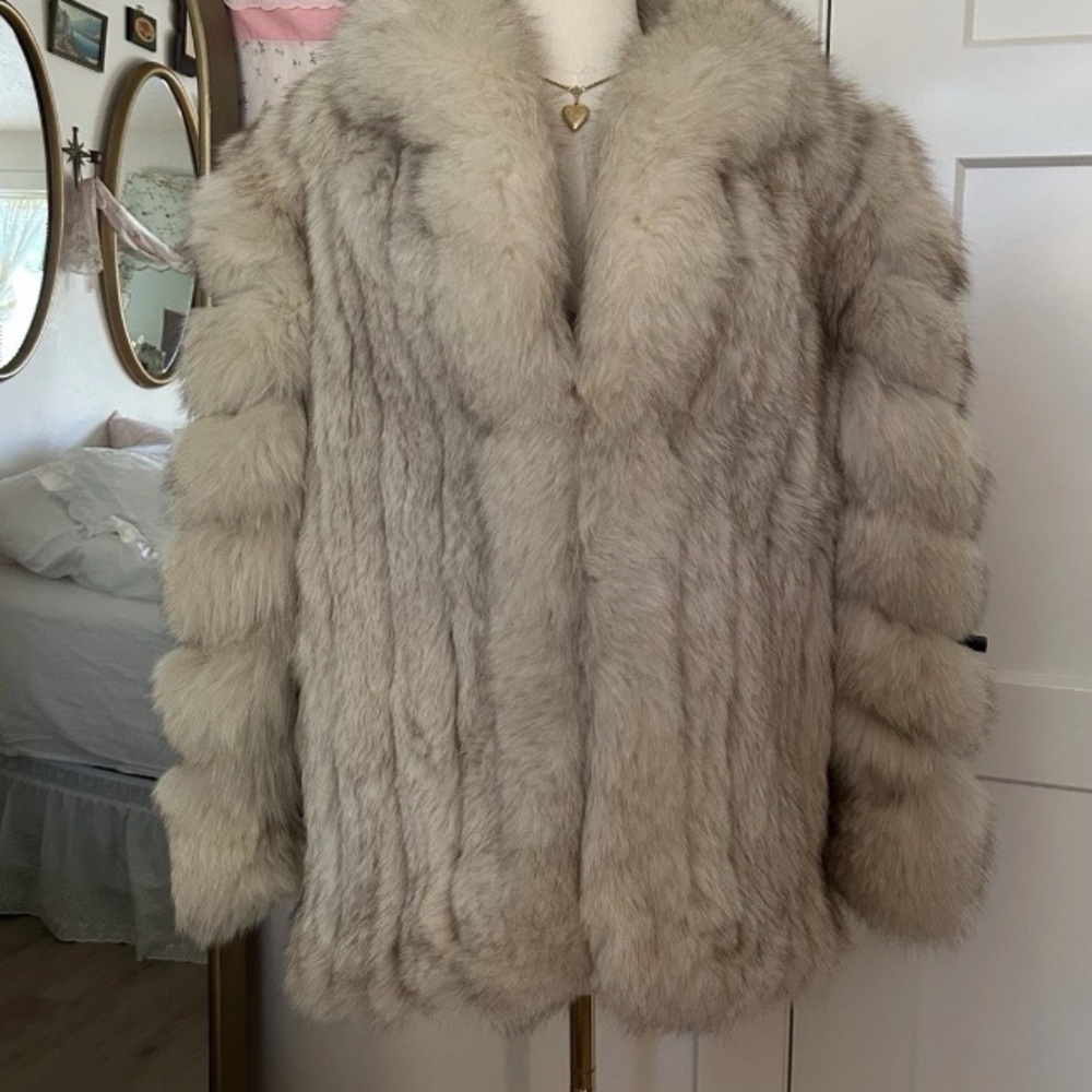 Saga Furs Blue Real Fox Fur Coat Large